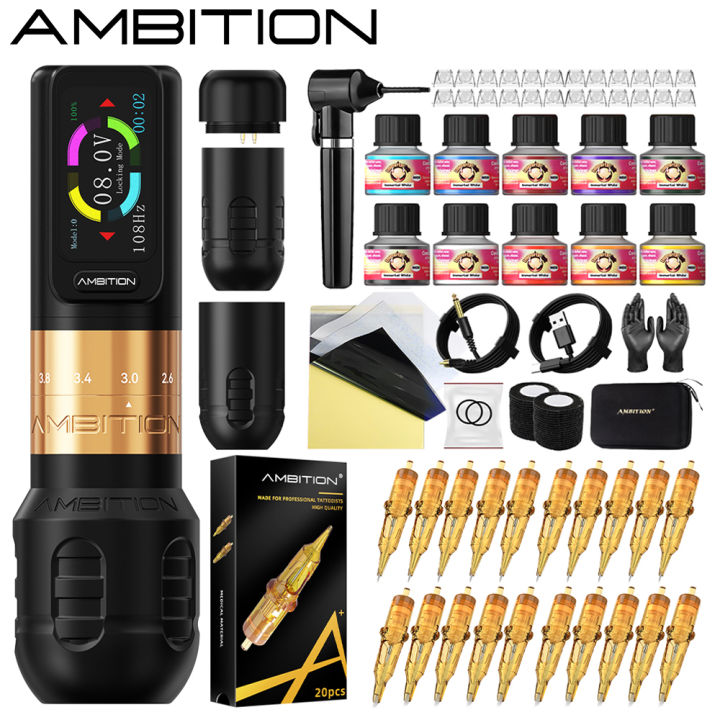 2025 New Ambition Seher Tattoo Set Adjustable 2.2-4.2mm Stroke Touch Screen Wireless Battery 2400mAh Tattoo Machine Kit for Body Artists