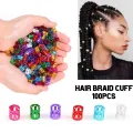 100pcs Mixed Beads Adjustable Hair Braids Dreadlock Beads Adjustable Hair Braid Rings Cuff Clips Tubes DIY Hair Accessories. 