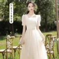 Bridesmaid Dress Champagne 2024 New Spring and Summer High-Grade Niche Long-Length Sisters Group Slimming Long-Sleeved Evening Dress for Women. 
