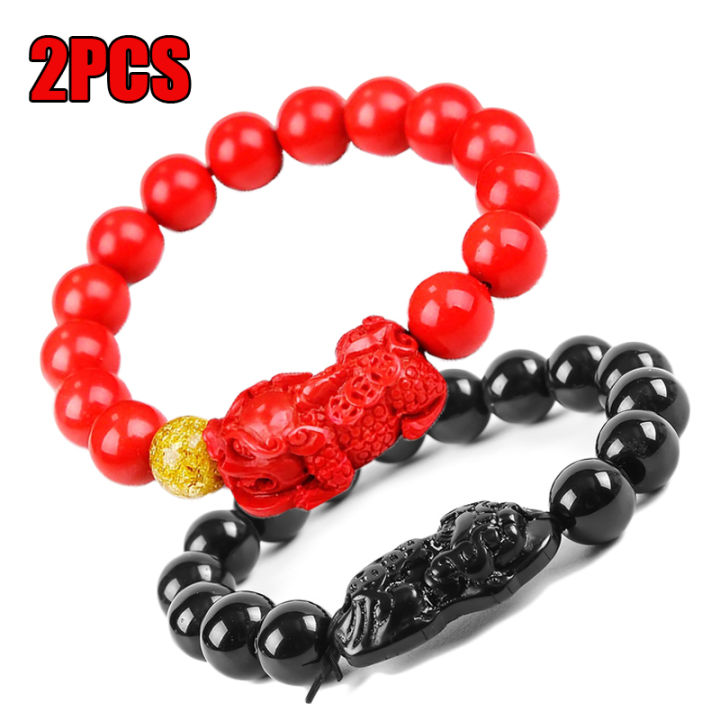 Couple Pixiu Natural Stone Bracelet For Men Women Feng Shui Pi Xiu Red ...