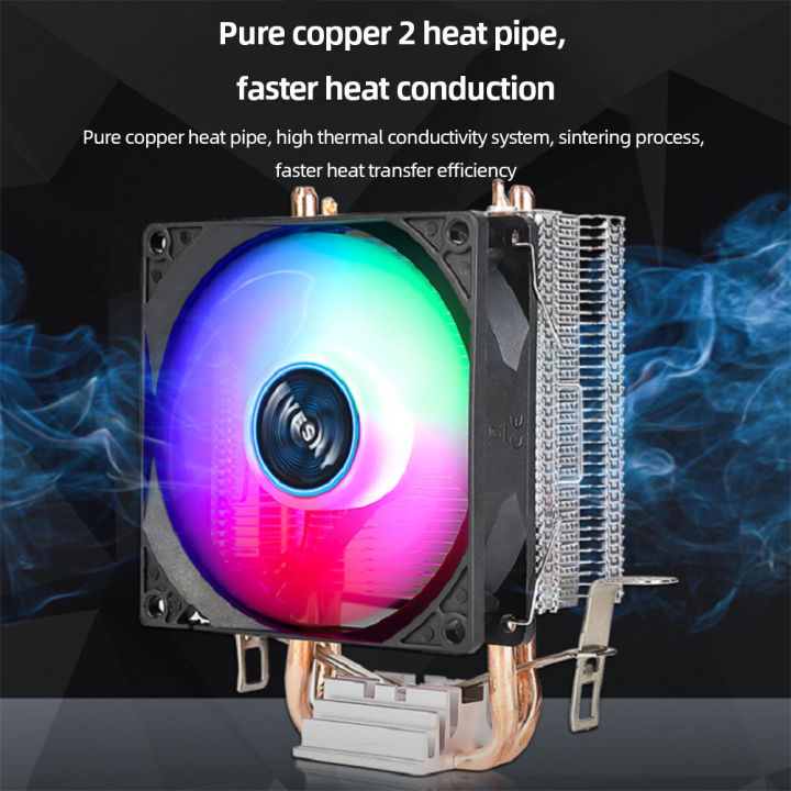 RGB%20CPU%20Cooler%20Radiator%202%20Heat%20Pipe%209cm%20Cooler%20Fan%20Hydraulic%20Bearings%20Colorful%20Light%20Effect%20Computer%20Accessories%20for%20INTEL%20AMD%20-%20Image%203