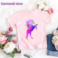 Hot sale rainbow unicorn/elephant print pink tshirt girl kids clothes shirt kawaii children clothing beautiful T-shirt 3-13y. 