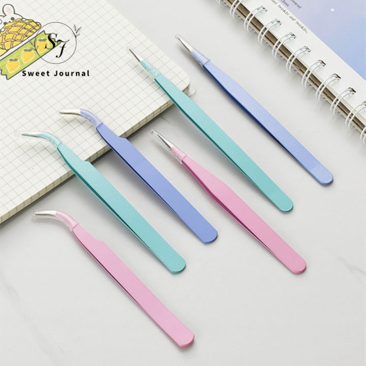 Sweet Journal Macaron Color Stainless Steel Curved Tweezers Tape Stickers Scrapbooking DIY Tools Accessories