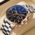 Premium Edition LIGE Stainless Steel Watch Luxury Quartz Analog Business Chain Fashion Casual Men Wrist Watches For Boys Gents Woch - Blue Black White Brown Silver Gold TZ. 