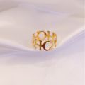 【Recently popular】Personality Ring Trend CH Letter Titanium Steel Ring Stainless Steel Splicing Golden Ring Ring for Women. 