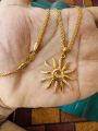 Gold plated 3mm 18/24 Inch Bismark chain with sun design Pendant with stone for women. 