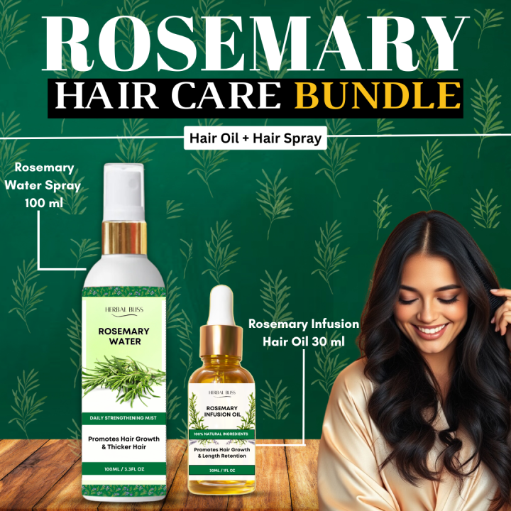 Herbal Bliss Rosemary Hair Care Bundle – Rosemary Water Spray (100ml) and Rosemary Infusion Hair Oil (30ml) | Hair Growth and Strengthening Kit |  Natural Ingredients