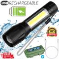 Mini Flashlight COB LED Torch Light Tactical Rechargeable Light Bright Super Lamp USB Zoomable Battery UV Zoom Handheld With Build-in Battery Outdoor 120561164 Flash_LK. 