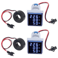 2PCS Current Voltage Hertz Meters Digital 3In1 22mm Voltmeter Ammeter Hz Meter Current Frequency Indicator AC 60-500V. 