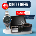 Watch for Men Stainless Steel + Free PU Leather Belt + Free Wallet | Bundle Offer Gift for Men. 