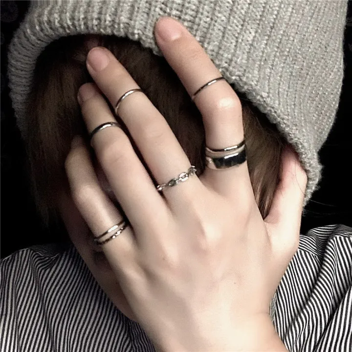 Fashion%20personality%20ring%20female%20niche%20joint%20ring%20set%20simple%20hip-hop%20retro%20plain%20ring%20for%20women%20low%20price%20-%20Image%203