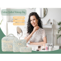 Large Capacity Makeup Bag 3 Pcs Cotton Quilted Makeup Bag Aesthetic Floral Toiletry Bag for Women. 