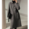 Yfashion Women Cotton Pea Coat Fashion Solid Color Long Sleeves Mid-length Wool Coat With Pockets Winter Loose Casual Jacket. 