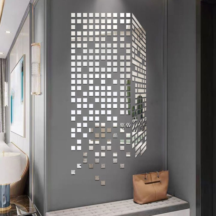 100pcs%202/3/4cm%203D%20Square%20Mirror%20Wall%20Stickers%20Self-adhesive%20Acrylic%20Mosaic%20Mirror%20Surface%20Tile%20DIY%20Wall%20Decals%20Room%20Home%20Decor%20-%20Image%204