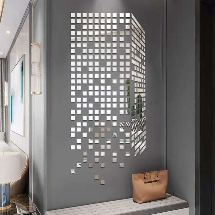 100pcs%202/3/4cm%203D%20Square%20Mirror%20Wall%20Stickers%20Self-adhesive%20Acrylic%20Mosaic%20Mirror%20Surface%20Tile%20DIY%20Wall%20Decals%20Room%20Home%20Decor%20-%20Image%204