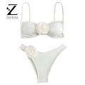 Zentora Tube Top Briefs Bikini Set Stylish 3d Flower Bikini Set for Women High Waist Briefs Bandeau Bra Quick Drying Swimsuit Beachwear for Beauties Flower Suspender Swimsuit. 