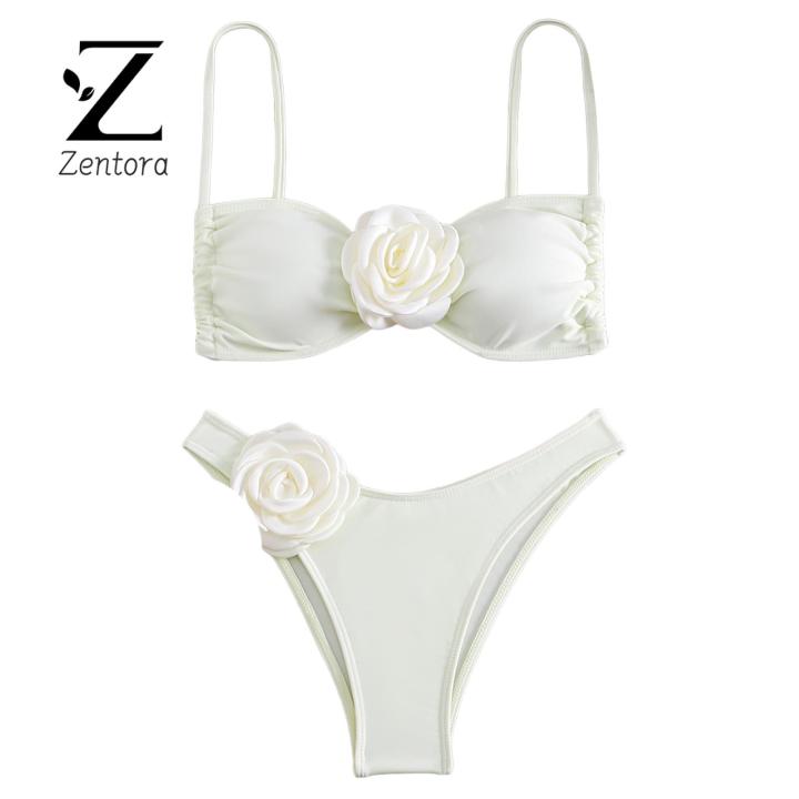 Zentora%20Tube%20Top%20Briefs%20Bikini%20Set%20Stylish%203d%20Flower%20Bikini%20Set%20for%20Women%20High%20Waist%20Briefs%20Bandeau%20Bra%20Quick%20Drying%20Swimsuit%20Beachwear%20for%20Beauties%20Flower%20Suspender%20Swimsuit%20-%20Image%202