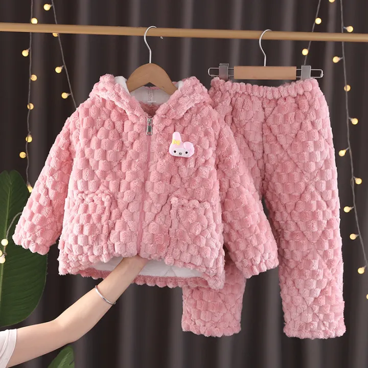 pajamas%20for%20kids%20Children's%20flannel%20pajamas,%20winter%20three-layer%20plush%20loungewear%20for%20boys%20and%20girls,%20plush%20loungewear,%20hooded%20coral%20velvet%20thick%20set%20-%20Image%204