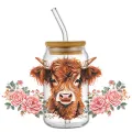 Highland Cattle Decal Transfer Sticker UV DTF DIY for 16oz Glass Cup Can Wraps Easy To Use Custom Cow Mugs Gift Decals. 