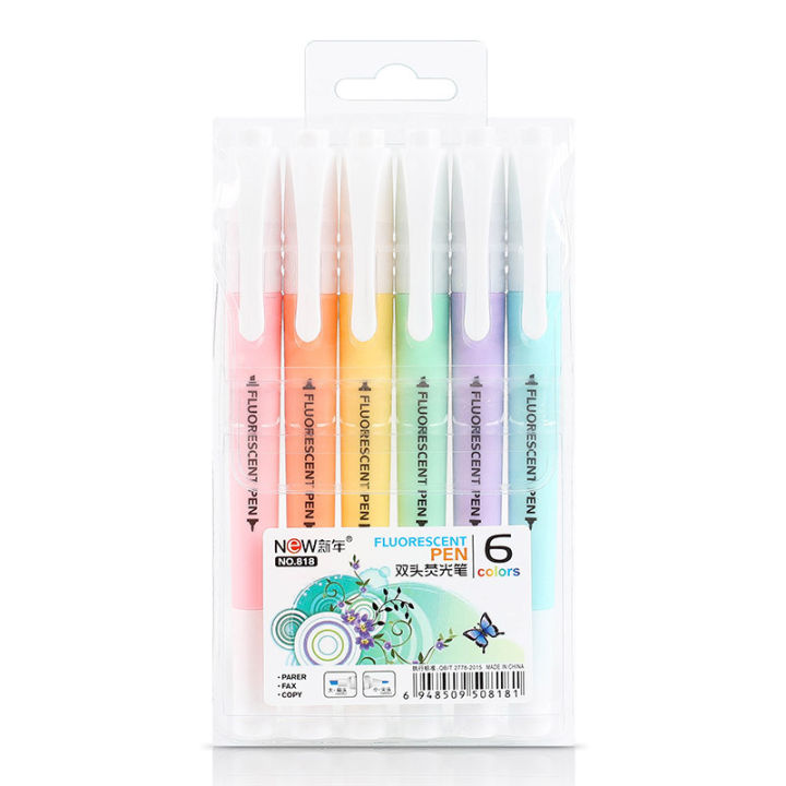 Panda Online 6PCS Double Head Tips Highlighter Light Color Marker Pen DIY Photo Diary Journal Fluorescent Pens