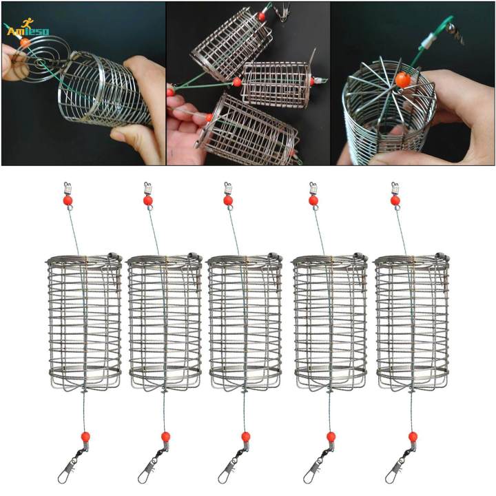 5pcs Fishing Cage, Feeder Basket Holder, Coarse Lure Feeder Gear Fishing Tackle Accessories , M