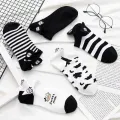 Cow Print Women Socks Breatahble Cotton Solid Color Ankle Socks Spring Autumn Casual Lady Short Random 1Pairs. 