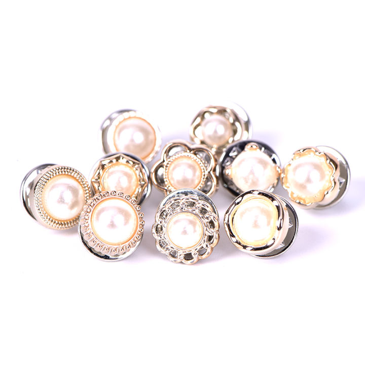 10Pcs/Set Mini Pearl Flower Crystal Brooch Buttons Suit Shirt Lapel Collar Pins Encounter