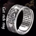 Chinese Cool Retro Style Ring Metal Ring Feng Shui Pixiu Mantra Ring Fengshui Amulet Wealth Lucky Jewelry Accessories For Men. 
