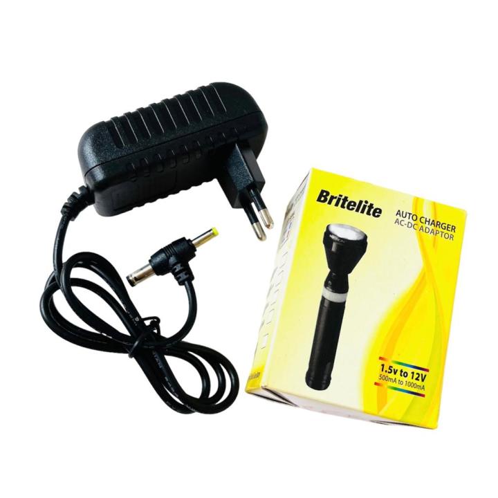 Torch Charger Universal Auto 1.5V to 12V (500mA to 1000mA) Power Adaptor Charger  For Any Rechargeable Torch Auto Voltage Adjustment DC 1.5v to 12v Range Dual Pin Charger Adapter