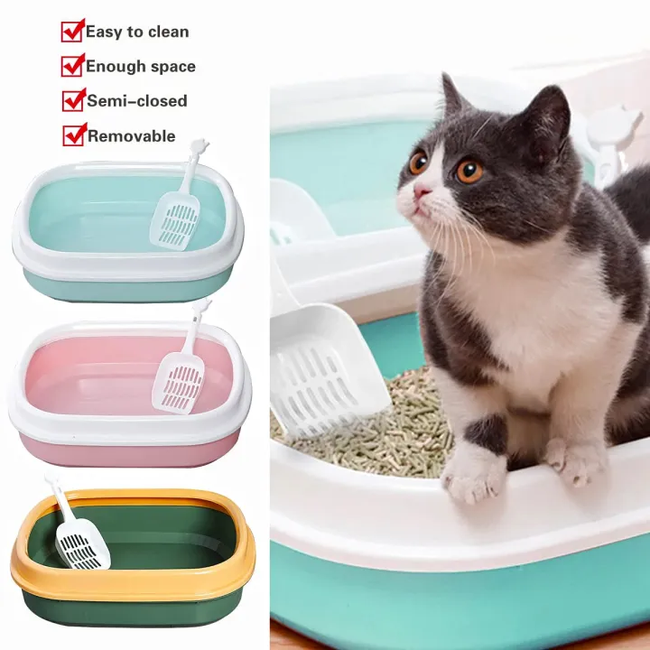 Large Cat Litter Tray with Scoop Open Top Cat Litter Box High Sided Anti Splashing Sturdy Easy to Clean Open Air Kitty Litter Box Cat Toilet for Kittens Cats Pet Supplies Poop Tray Pet Shit Tray Cat Pooper Tray Pet Poop Box Pet Pooper Box Kittens