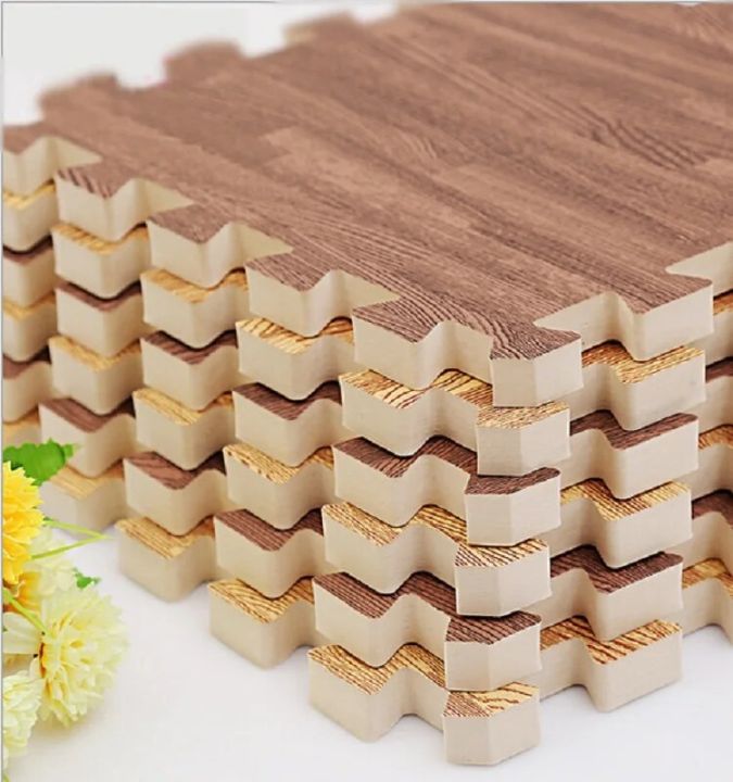 EVA Foam Floor Mat Interlocking Puzzle Tile Wooden Grain Kids Playmat ...