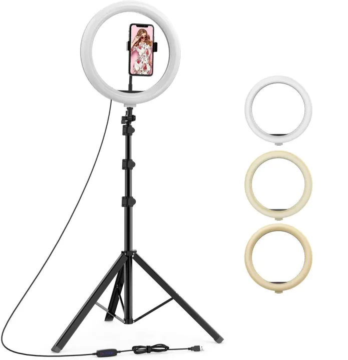 10 Inch Selfie Ring Light, LED Ring Light with Tripod Mount and Phone Holder, Desktop Circle Light for YouTube Video, TikTok, Live Stream, Makeup