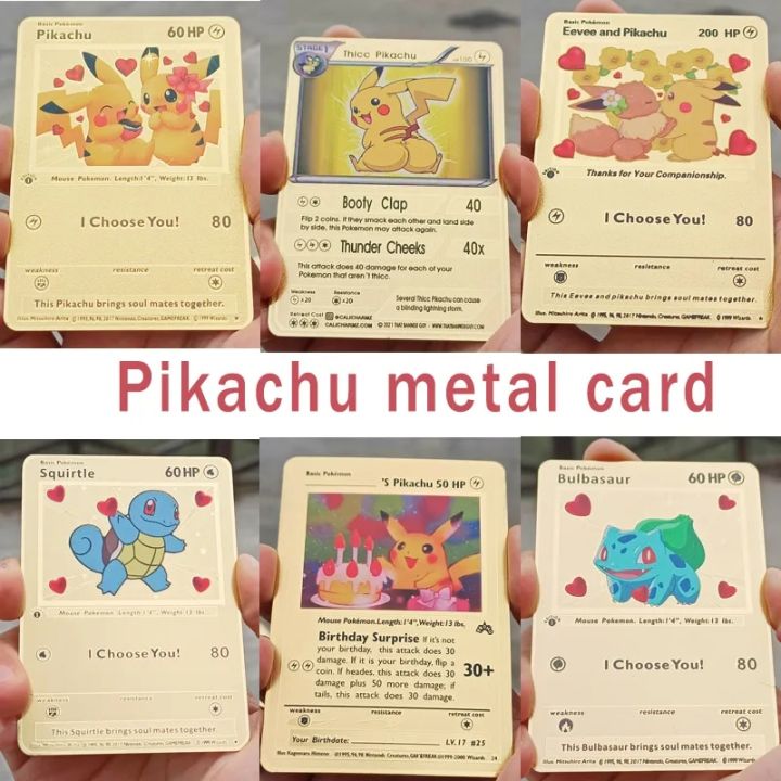 pokemon cards golden Pokemon Pikachu Metal Card Cute Squirtle Bulbasaur Anime Game Battle Collection Cards Golden Iron Cards Birthday Gift Kids ToysParty Games Crafts