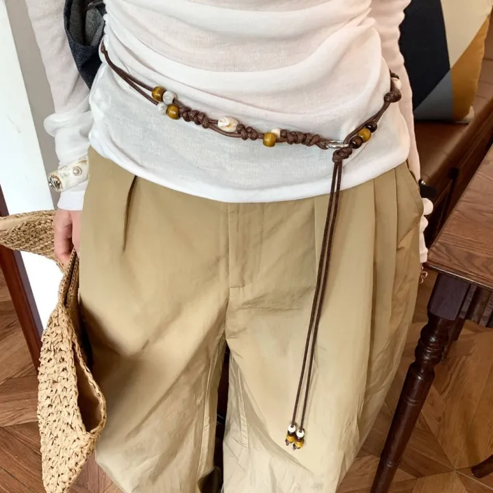 New Weaving Waist Rope PU Leather Handmade Bohemian Belt Adjustable All ...