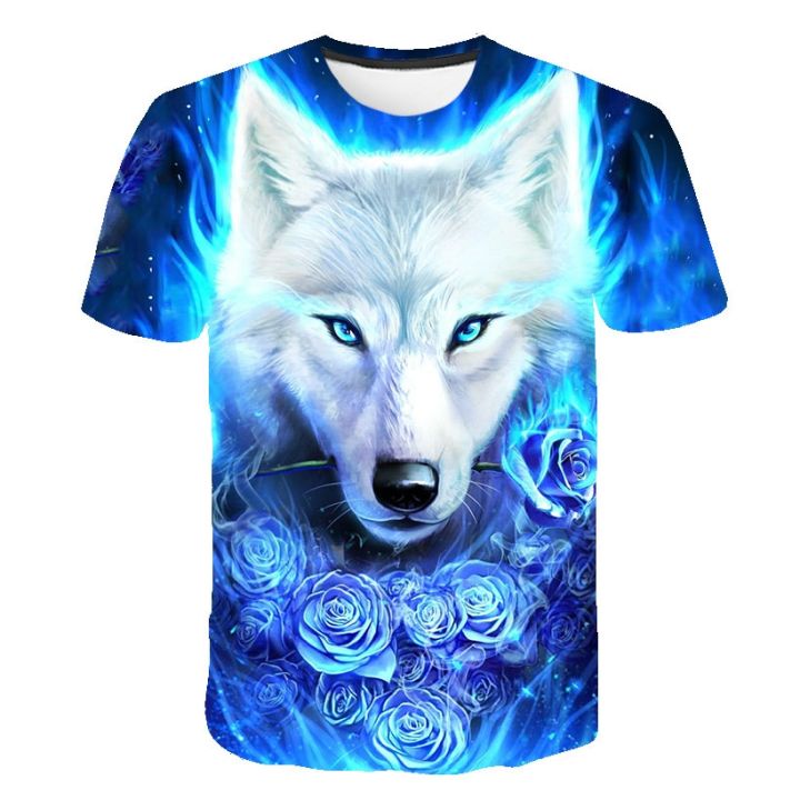 2022 New Summer Wolf T shirt Boys Girls 3D print Wolf casual tops