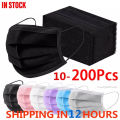 10-200pcs Mask Disposable Nonwove 3 Layer Ply Filter Mask Adult Mouth Face Mask Safe Anti Dust Breathable Black Protective Masks. 