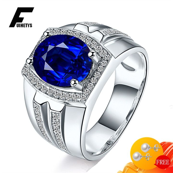 ZIME】Men Ring Jewelry Oval Shape Sapphire Gemstone Fashion Finger