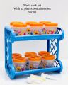 Plastic Kitchen Spices Bottles Organizer Good Quality Multi-Purpose 2 Layers Rack With 12 Pcs Spices Containers Set. 