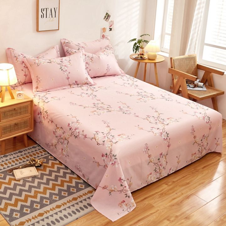Pink Floral Bed Sheet 3pcs Set Cotton Skin-friendly Girls Bedroom Decoration Bed Cover Dormitory Home Bedding with 2 Pillowcases