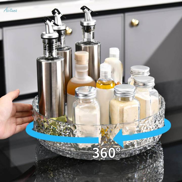 Rotating Spice Rack Turnable Storage Tray Organizer Bins Holder for Table Refrigerator