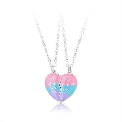 El Regalo 2 PCs BFF Best Friend Forever Split Magnetic Hearts Matching Pendant Necklaces Set- Friendship Day Gift for Besties(FROM INDIA)NUZ
