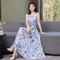 Summer Noil Poplin Dress Large Size Loose Floral Mid-Length Sleeveless Suspender Skirt Outer Wear Bottoming Vest Long Skirt for Women. 