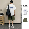 Summer Trendy Men ins Online Red High-Looking Hong Kong Style Two-Piece Suit with Half Sleeves T T-shirt Leisure Cargo Shorts. 