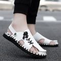 2023New Summer Men's Beach Sandals Handmade Leisure Beach Shoes Outer Wear Dual-Use Sandals Men's White Shoes. 