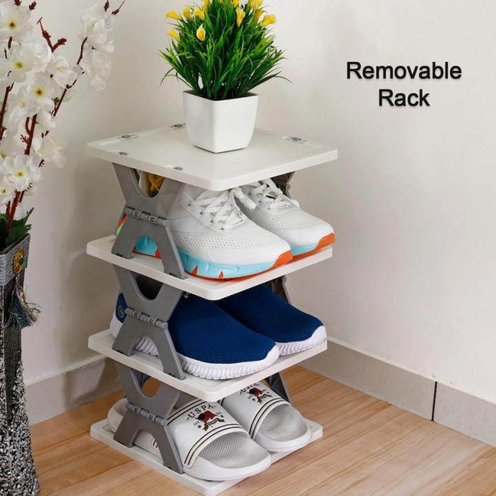4 Layer Folding Shoe Rack four tier collapsible multi-layer organizer space saving portable easy-assembl use for home