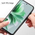 Biruiqu For OPPO Reno 11 5G Shockproof Tempered Glass Back Soft Silicone Edge Black Case Cover Casing. 