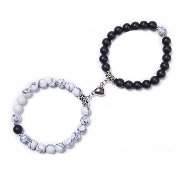 Couple Magnetic Bracelet Set for Men and Women with Heart Charm Unisex Adjustable Romantic Gift