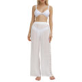 Women Casual Beachwear, Solid Color Hollow Out See-Through Loose Cover Up Long Pants. 