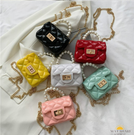 (MG)Women Kid Cute Jelly Mini Bag Square Sling Bag Crossbody Pearls Bag Beg Tangan Budak Kanak Kecil Wanita Perempuan