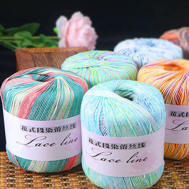 50g/ball Colorful Lace Cotton Yarn Segmental Dyeing Gradient Yarn For ...